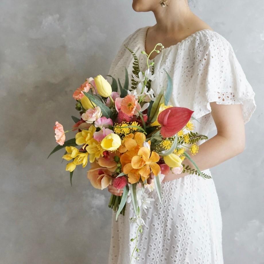 海に映える！トロピカルな上品リゾートブーケ（ブートニア付）